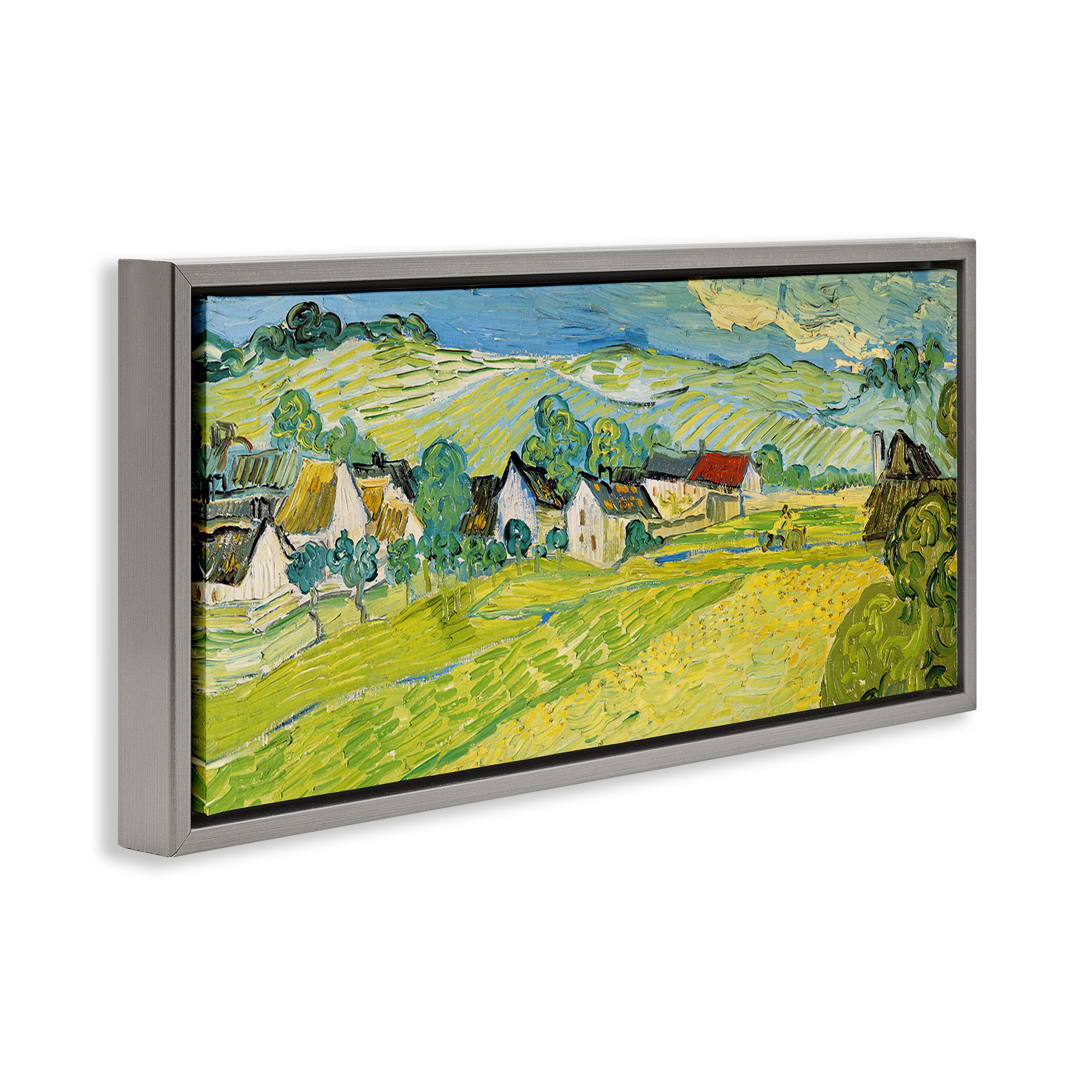 Stupell Industries Van Gogh Sunny View Painting Landscape Painting Gray Floater Framed Canvas Art Print Wall Art, 25 x 11