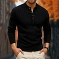 thumbnail image 4 of LEKWK Mens Henley Shirts Long Sleeve Cable Knit Texture Pullover Sweater Stand Collar Casual Shirts Warm Soft Autumn Winter Daily Fashion Soft Top, 4 of 8