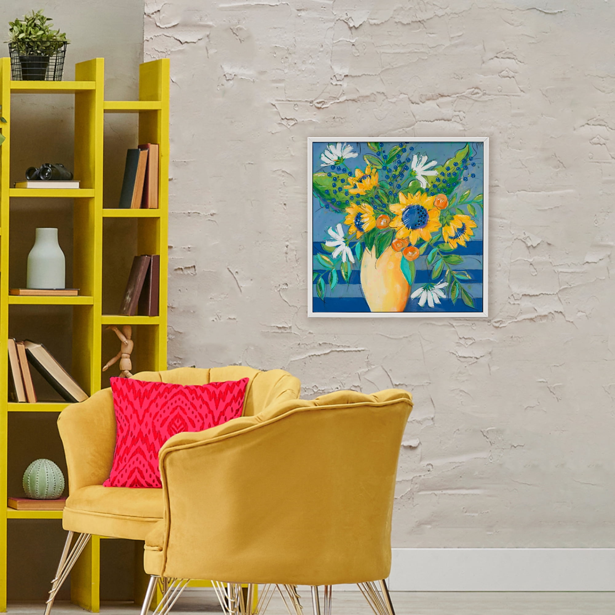 Stupell Industries Floral Bursts Among The Blue White Framed Giclee Art, design by Krinlox