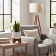 thumbnail image 5 of Flora Bunda Large 12" Realistic Looking Artificial Snake Plant in Geo Paint Ceramic Pot with Wooden Stand for Outdoor Indoor Home or Office D√©cor Artificial Plant, Fake Plant, 5 of 5