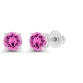 thumbnail image 2 of Decadence 925 Sterling Silver 5mm Round Created Pink Sapphire Birthstone Screwback Stud Earrings, 2 of 5