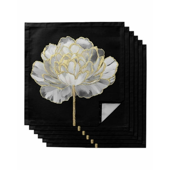 Hokiten Kitchen Dinner Napkins Set of 6 Flower Black Cloth Napkins Reusable Washable Table Napkins for Weddings Cocktail Parties Holiday Table Decor 20x20 Inch