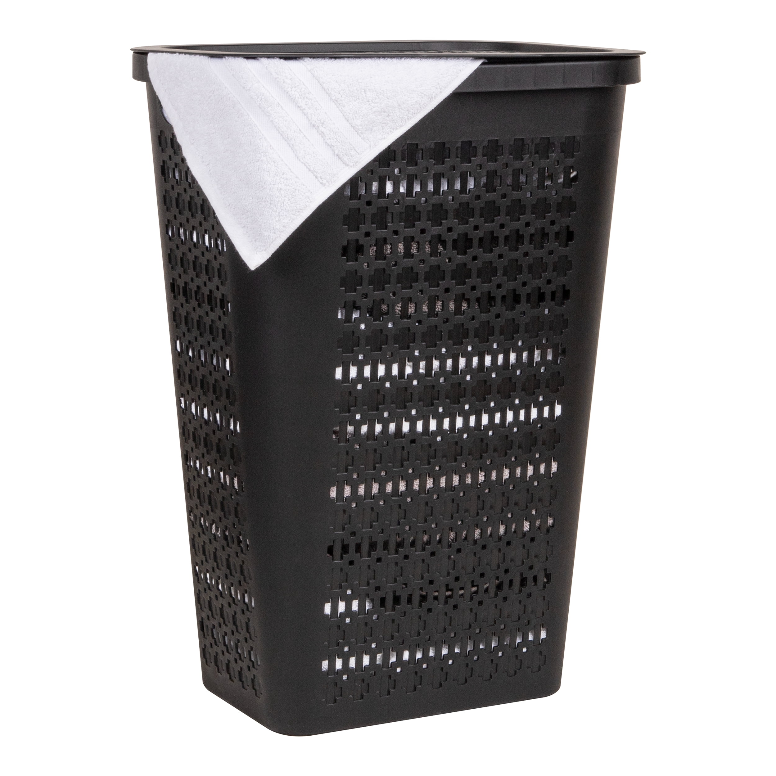 Mind Reader Slim Tapered Laundry Hamper with Lid, Clothes Basket with Swiss Cross Cut-Outs, Lightweight & Ventilated, Plastic, Gray