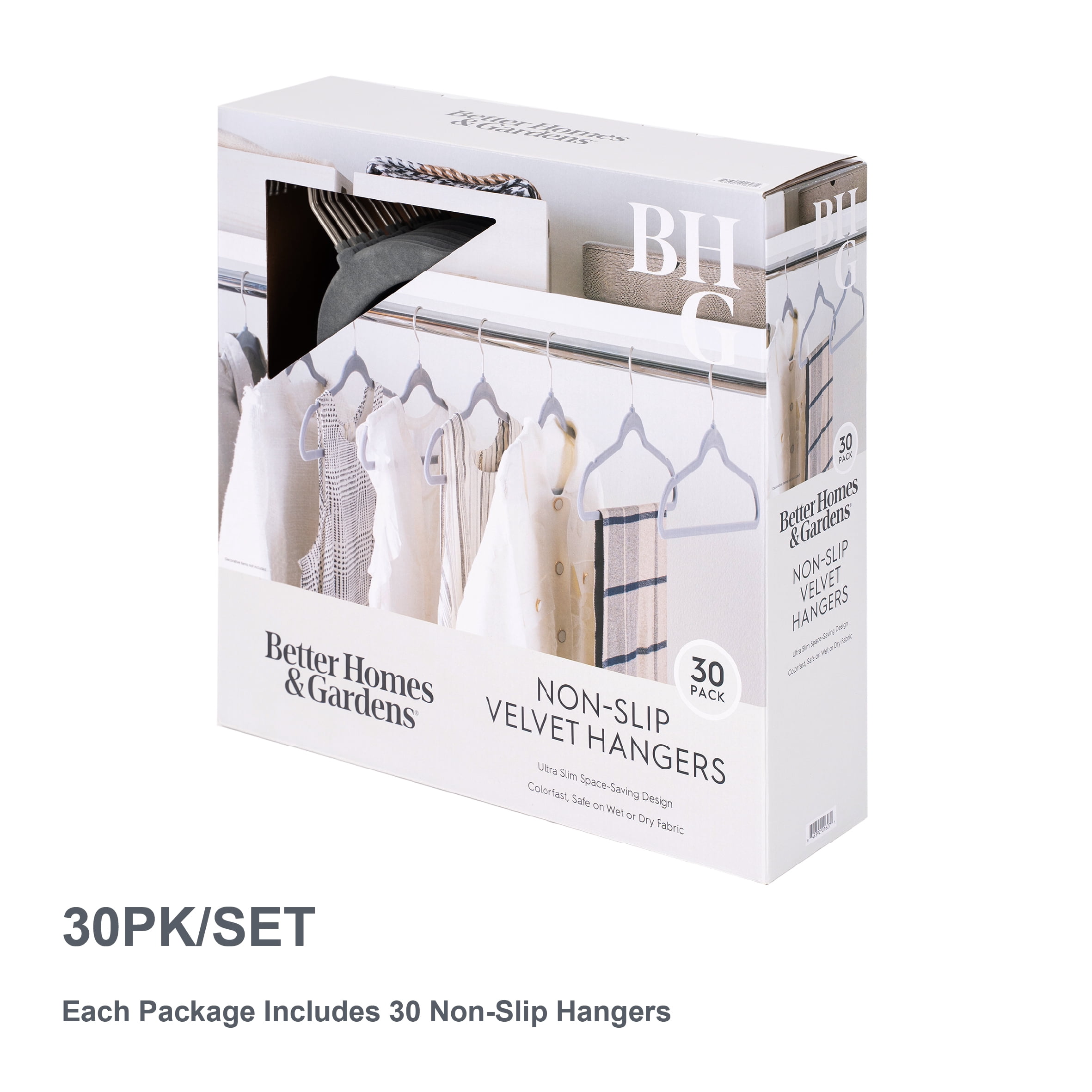 Better Homes & Gardens Non-Slip Gray Velvet Clothes Hangers 30-Pack