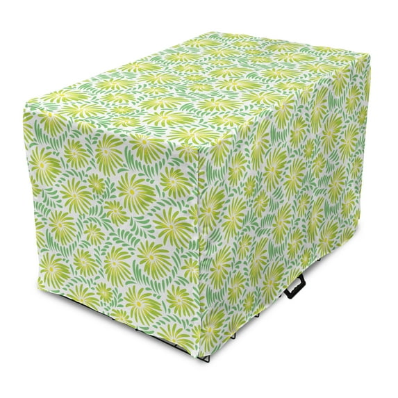 Nature Art Dog Crate Cover, Pastel Daisy Buds Gardening Yard Meadow Flowers Forget-me-not Theme, Easy to Use Pet Kennel Cover Small Dogs Puppies Kittens, 7 Sizes, Shamrock Green Yellow, by Ambesonne