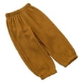 thumbnail image 4 of Hansber Toddler Boy Girl Plain Cotton Linen Pants Elastic Waist Casual Bloomers Trousers Ligth Brown 110, 4 of 5