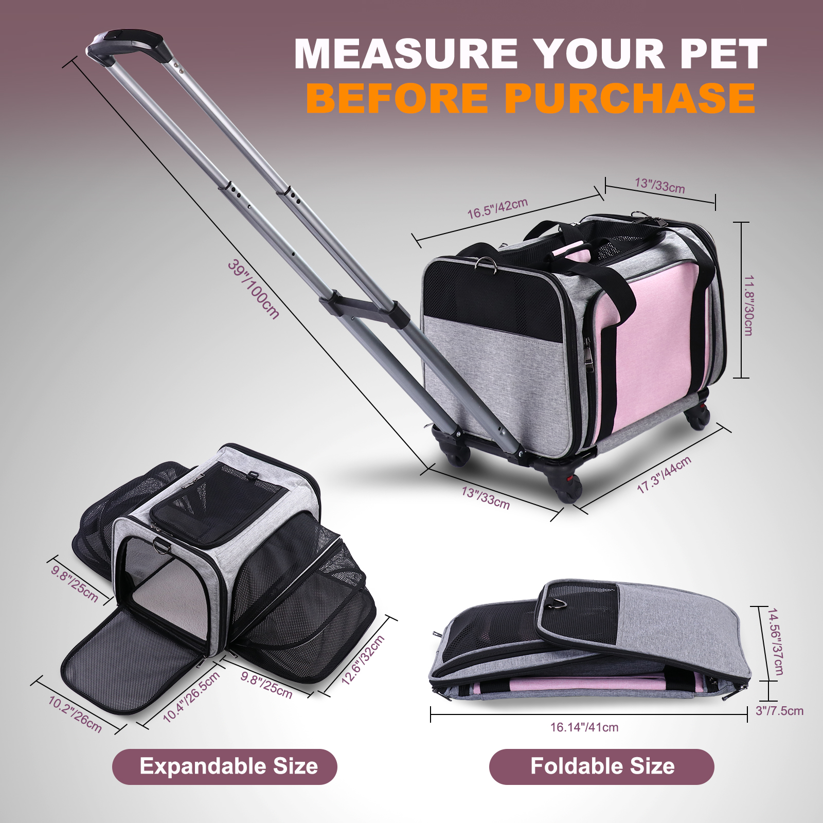 BEBANG Rolling Pet Carrier with Wheels, Airline Approved photo 2