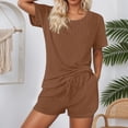 thumbnail image 2 of Matching Sets Women Clothing Shorts Sleeve Crew Neck Top and Shorts Going Out Outfits,Brown,2XL, 2 of 4