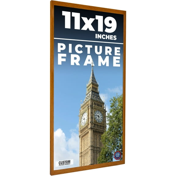 11x19 - 11 x 19 Honey Pecan Flat Solid Wood Frame with UV Framer's Acrylic & Foam Board Backing -