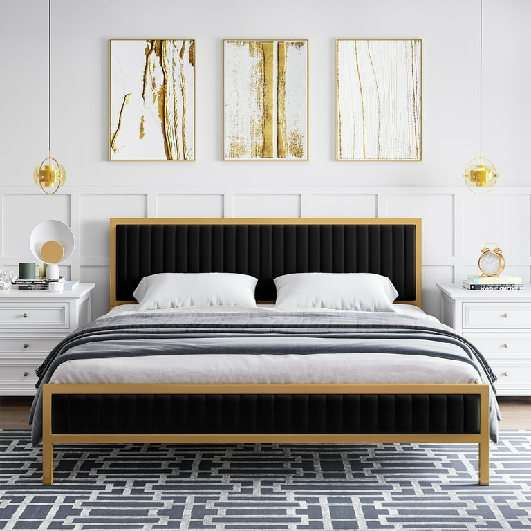 Black and gold queen cheap bed