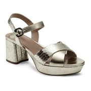 Aerosoles Cosmos Women's Leather Platform Sandals Color: Soft Gold Leath Size: 10 WIDE