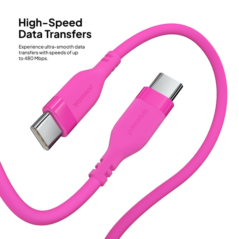 Powertek 6ft USB-C to USB-C Cable, Pink Neon photo 4