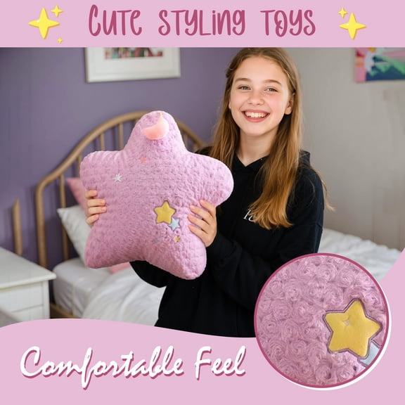 Plush Star Stuffed Animal Toy, Soft Purple Star - Shaped Plushie With Moon And Star Decorations, For Kids S Bedroom Decor Playtime