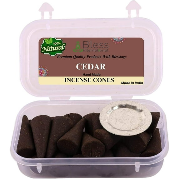 Bless International Cedar 100%-Natural-Incense-Cones Handmade-Hand-Dipped Organic-Chemicals-Free for-Purification-Relaxation-Positivity-Yoga-Meditation The-Best-scents (60 Count )