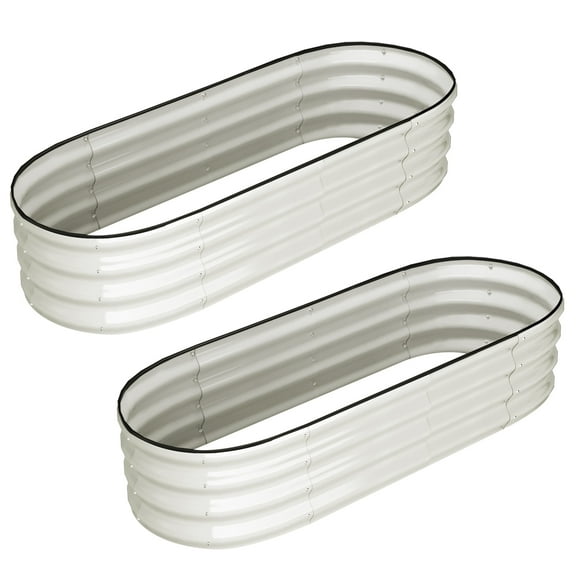 COZONY White Raised Garden Bed Set of 2, 4.5*2*1ft Galvanized Steel Planters w/ Safety Edge & Gardening Glove