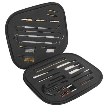 28 Piece Gun Cleaning Kit, Universal Handgun Clean Kit with Storage Case, Portable Travel Size Gun Cleaner for Handguns Rifles Pistol and Shotguns, Black, Metal Brushes, Gun Accessories Gifts for Men