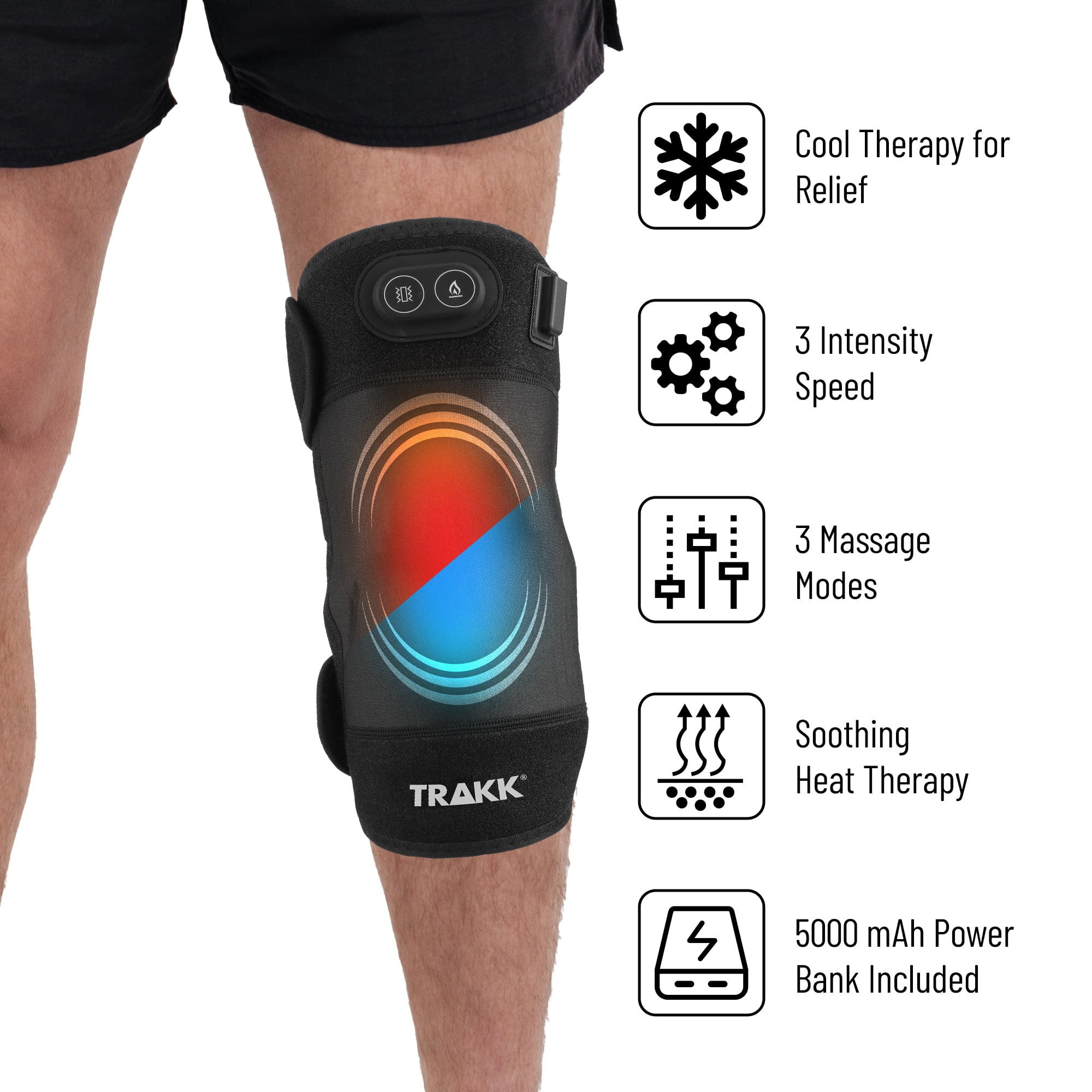 TRAKK Hot & Cold Knee Multi-Purpose Brace Massager with Soothing Heat, Cold  Pack, and Vibration Massage Modes