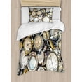 thumbnail image 3 of Clock Duvet Cover Set, Antique Theme a Pile of Several Different Vintage Style Clocks Retro Pattern Design, Decorative 3 Piece Bedding Set with 2 Pillow Shams, Queen Size, Grey Beige, by Ambesonne, 3 of 3