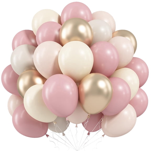 Dusty Pink Beige Balloons, 60 Pcs 12 Inch Pink Sand White Balloons, Metallic Gold Nude Cream Balloon for Birthday Bridal Shower Boho Wedding Engagement Party Decorations