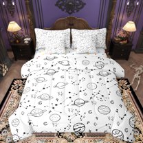 Manfei Outer Space Teen 7pcs Bedding Comforter Set, White Black Stars Galaxy Queen Bedding Sets, Starry Sky Planet Reversible Queen Sheet Sets, Luxury Bedroom Decor