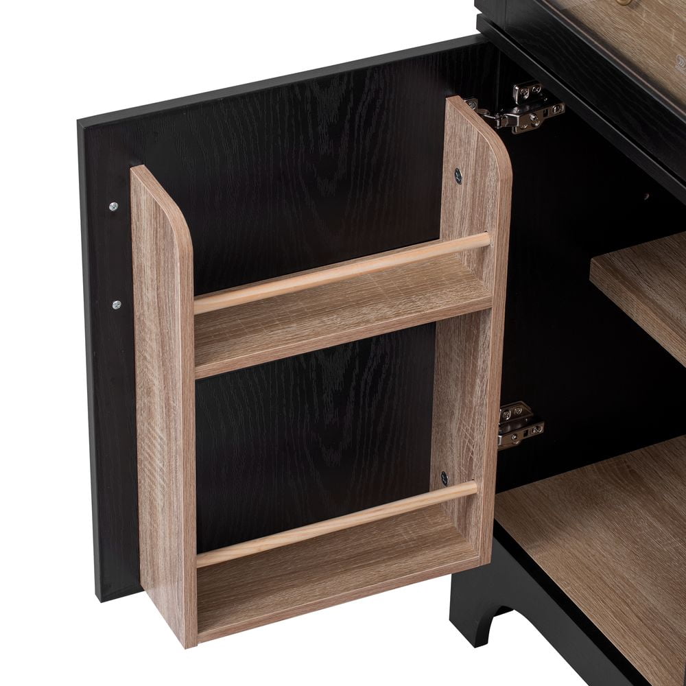 LUMAMIN Arched Bookcase, 71" Farmhouse Bookshelf Display Cabinet with Door Shelves, Adjustable Shelves, Hidden Drawer & Glass Door, Black