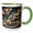 Green/White, variant on 3drose, Funny T-rex Dinosaur Skating Saturn Ring Space Starry Night Abstract, 15oz Two-tone Yellow Mug