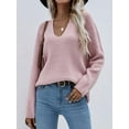 thumbnail image 4 of Women's Fashion Long Sleeves V Neck Loose Pullover Tops Blouse Knitted Sweater On Seasonal Clearance Pink 10(XL), 4 of 5