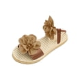 thumbnail image 1 of Flat Sandals for Women, Open Toe Ankle Strap with Floral Embellishment and Woven Rope Sole, Black Size 36, 1 of 9