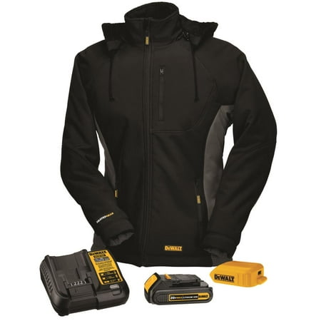 "Dewalt-DCHJ066C1-XS Heated Black Jacket Kit Soft Shell Hooded Battery, Adapter And Charger - XS"