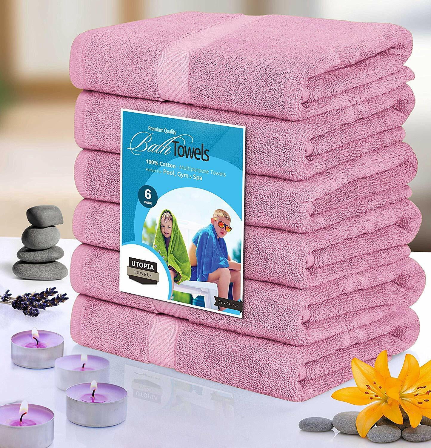 Pack 6 Cotton Bath Towels 22x44 Inch Super Absorbent  For Pool Spa