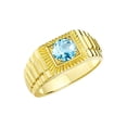 thumbnail image 4 of RYLOS Men's Ring Yellow Gold Plated Silver Ring, 7MM Round Shape Gemstone Designer Style Rings Blue Topaz December Birthstone Rings Silver Size 10, 4 of 7