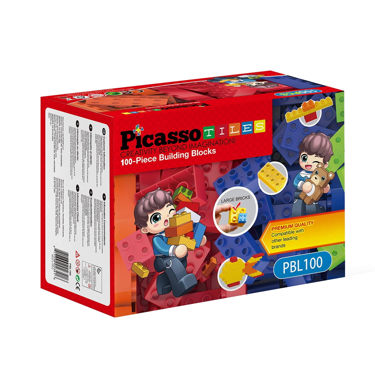 PicassoTiles 100PCS Large Construction Brick Building Blocks, STEM Bricks Toy Set, Creative Learning Early Education Playset, 5 Colors 4 Shapes for Kids 3+