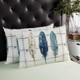 thumbnail image 4 of Blue Beige Feathers Throw Pillow Cover 12 x 20 Inch Decorative Pillow Cover Boho Watercolor Vintage Wood Grain Lumbar Pillowcase Seasonal Rectangle Cushion Case for Couch Sofa Bed Living Room, 4 of 7