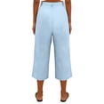 thumbnail image 3 of Wutalume Women's Solid Color Casual Fashion Breathable Loose Cotton Linen Capri Pants Summer Beach Vacation Trousers,Light Blue S, 3 of 5
