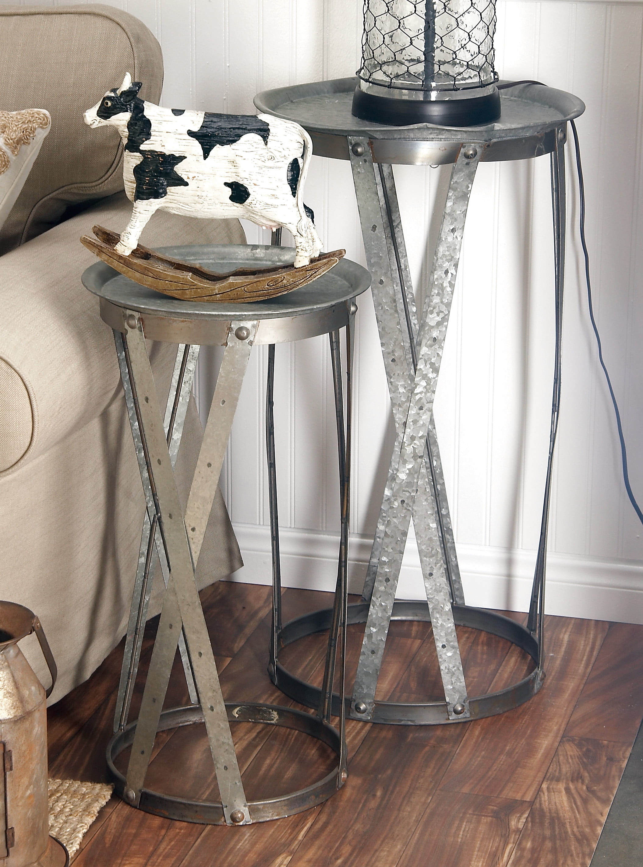 DecMode 32", 26" Grey Metal Farmhouse Accent Table, Set of 2 Walmart