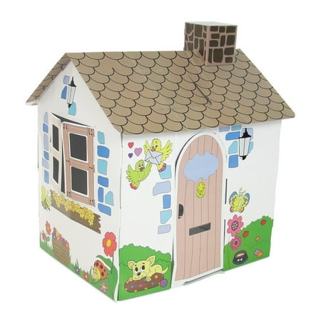 Playhouse Windows And Doors - Incredible Full Color Country Cottage Themed Dollhouse Play House With Functioning Door, Window and Roof Hatch