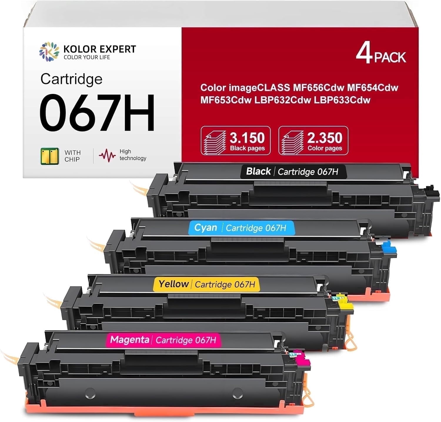 Vipink Toner Cartridge 067 4pk for Canon 067/067H, High Yield
