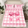 thumbnail image 2 of Feelyou Teens Princess Bow-tie Full Size Sheets, Kawaii Cute Bowknot Bow Bed Sheets, Girly Pink Buffalo Check Sheet Sets, Breathable Home Decor, 4 Pieces, 2 of 7