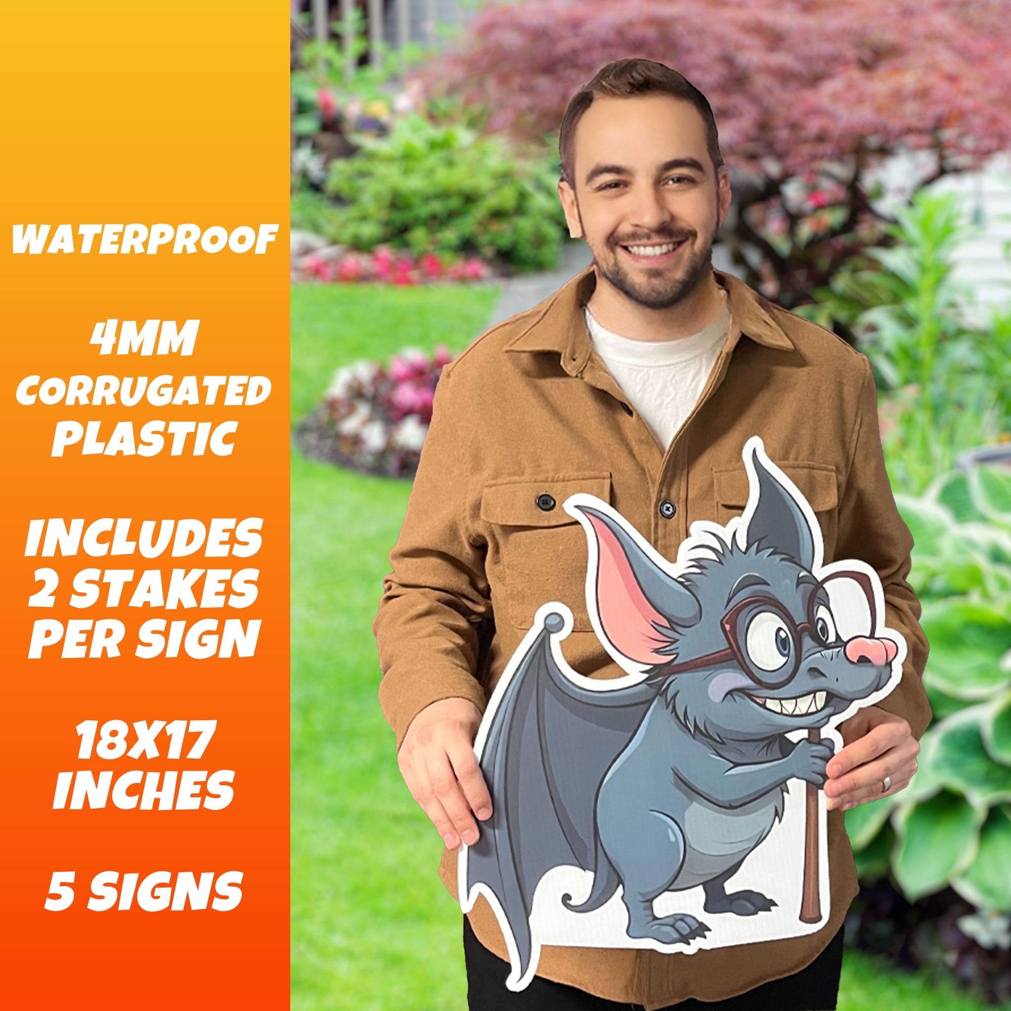 Funny Happy Birthday Yard Sign with Stakes – "Happy Birthday Ya Old Bat!" – 11-Piece Outdoor Decoration, Waterproof & Reusable