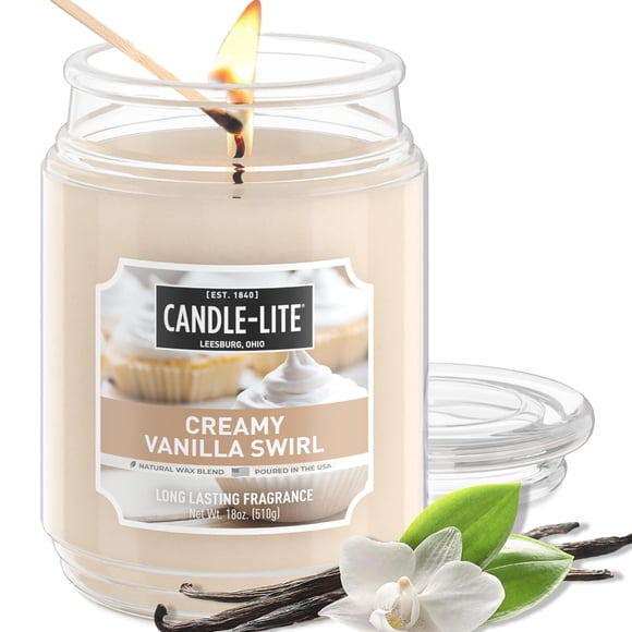 Candle-lite Fall Scented Candles, Creamy Vanilla Swirl, 18 oz Jar, Proudly Poured in The USA, Aroma