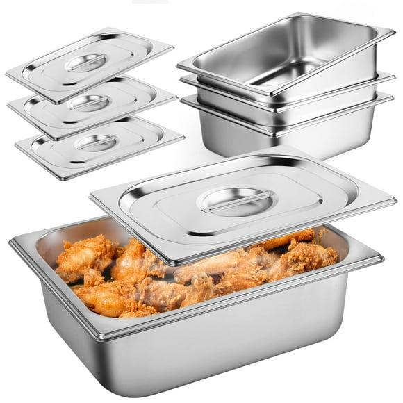 West Bay Lot de 4 Moules Demi-Taille pour Hôtel, Moule à Vapeur Profonde de 4 Pieds' avec Couvercle, 12.8 Pieds'L x 10.4 Pieds'W en Acier Inoxydable pour Maison, Fête, Hôtel, Buffet
