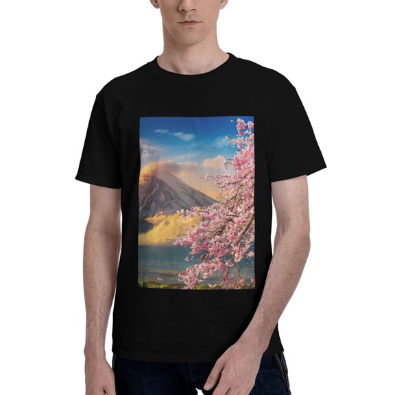Bingfone Cherry Blossoms Men'S Loose Fit Short-Sleeve Pocket T-Shirt