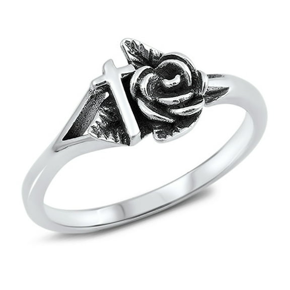 Rose Cross Leaf Oxidized Filigree Ring .925 Sterling Silver Band Jewelry Female Male Unisex Size 5