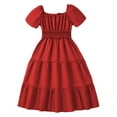 thumbnail image 2 of Weebloom Flower Girl Dresses For Wedding Birthday Summer Square Collar Short Sleeve A Line Dress Formal Party Red Girls Dresses, 2 of 9