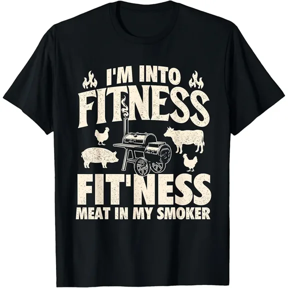 Funny Barbecue Grill Meat Smoker Pun Novelty Short Sleeve T-Shirt Gift for Dad