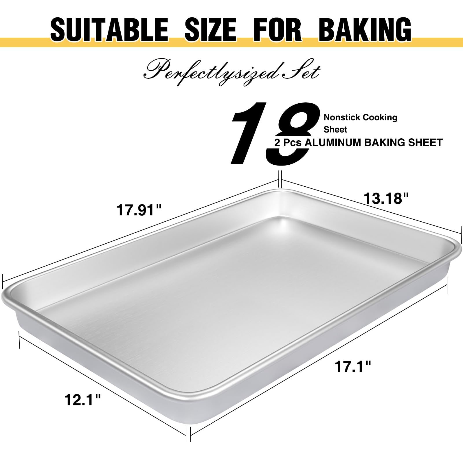 Commercial Quality Baking Sheet Pan Set  Aluminum Cookie Warp Resistant Baker's Half Large Thick Tray Pans For Roasting(2 Pack 18x13in)