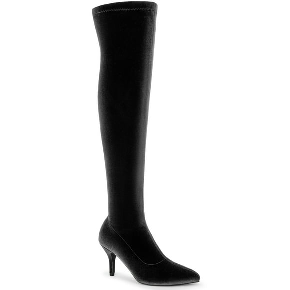 BLISSFUL STEP Faux Velvet Pointed Toe Stiletto Heels Over the Knee High Boots for Women Black 11