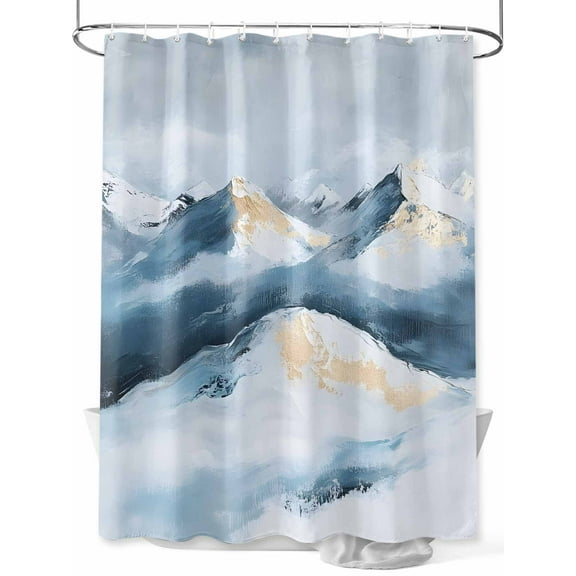 Blue Mountain Shower Curtain, Abstract Sky Snow Scenery Gradient Art Waterproof Shower Curtain Set with 12 Hooks Lightweight Washable Fabric Shower Curtains for Bathroom 72x78 Inches