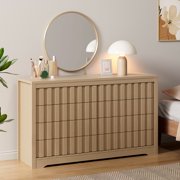 Fluted 8-Drawer Dresser - 54 Long Mid Century Modern Wooden Chest of Drawers, Wide Vintage Bedroom Storage Organizer with Smooth Gliding Drawers, Wood TV Stand for Living Room