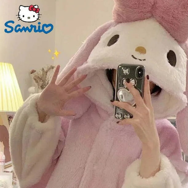 Sanrio-Pijama Kawaii My Melody con capucha para mujer, camisón de terciopelo Coral para el hogar, ropa de invierno para mantener el calor, felpa de Anime rosa